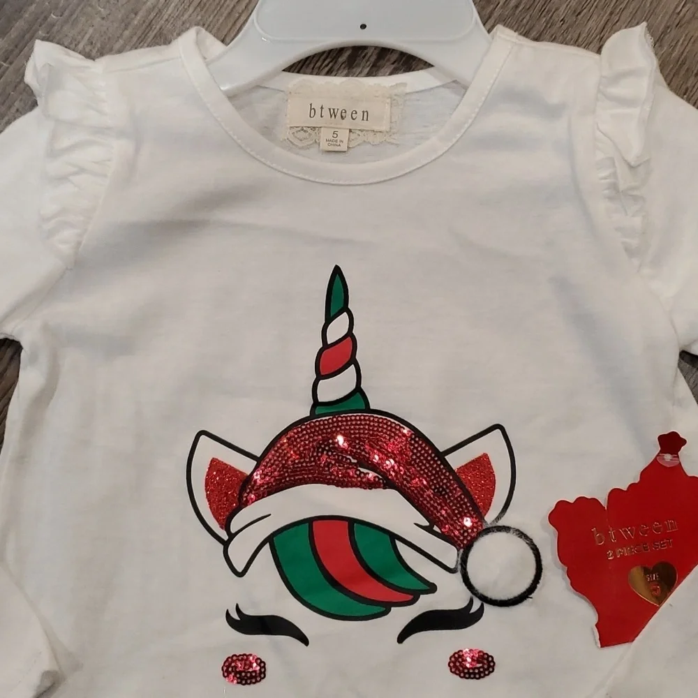 Btween Christmas Unicorn Matching Set Size 5 - Picture 3 of 4